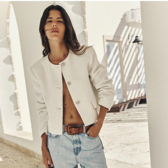 ZARA Structured Metallic Thread Cropped Jacket - Picture 2 of 13